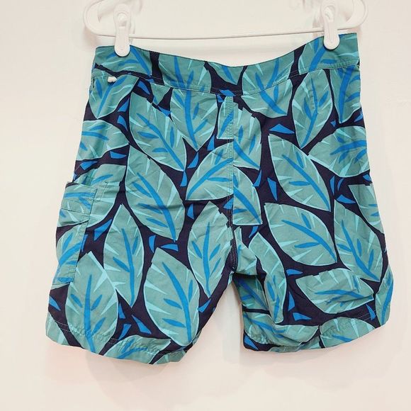 J Crew Swim Shorts Mens 29 Board Short Palm Blue Green Leaf - Picture 4 of 9